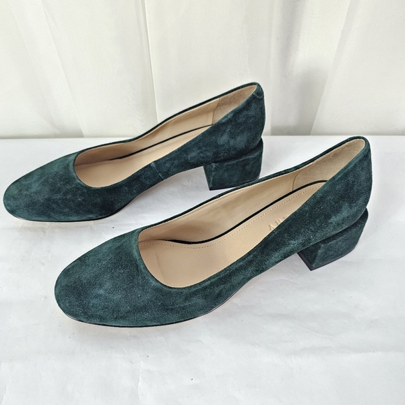 Trenery Green Suede Leather Low Block Heel Size 38 - Picture 6 of 11